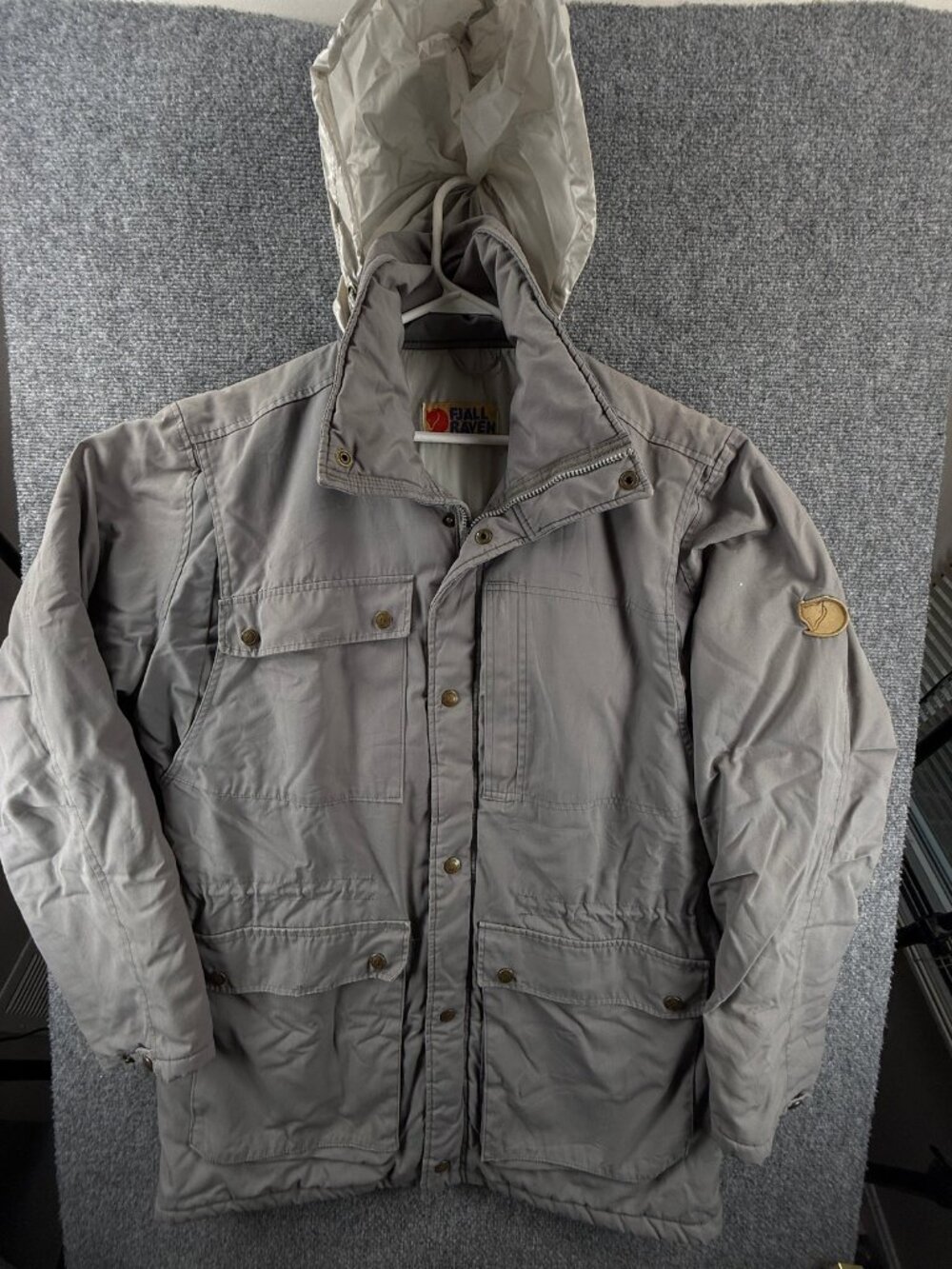 VTG Fjallraven Microsoft Canvas Stow Hood Jacket 50 Parka Gray Insulated Finland